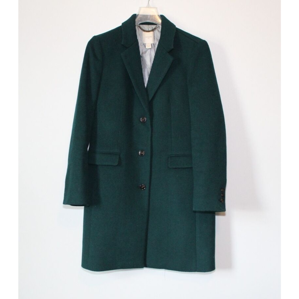 J. Crew Long Wool Blend Topcoat Dark Green E6228 Women's Size 6 H14099 - Picture 2 of 11